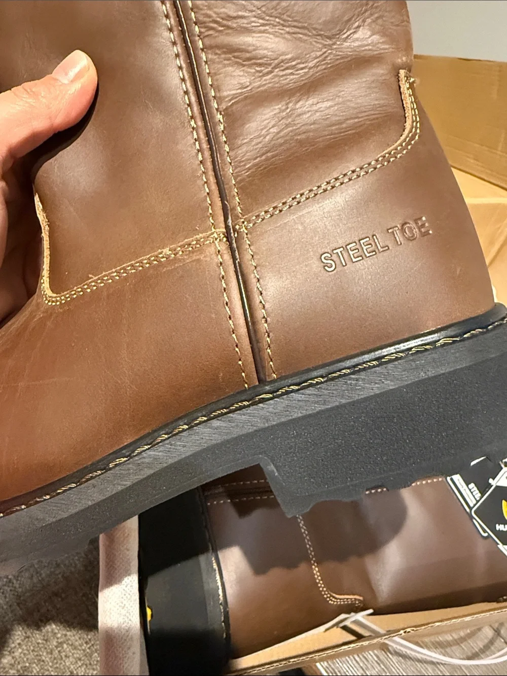 Men's Brown Leather Pull-On Work Boots
